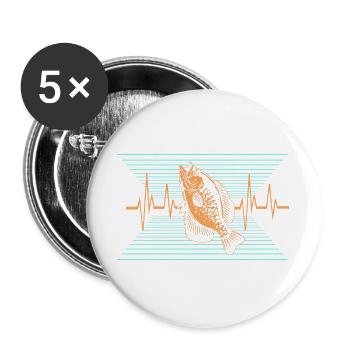 Barsch Crappie Fisch Sonnenbarsch - Buttons groß 56 mm (5er Pack) - Weiß - Vorne