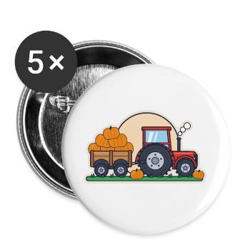 Roter Traktor mit Anhänger voller Kürbisse - Buttons groß 56 mm (5er Pack) - Weiß - Vorne