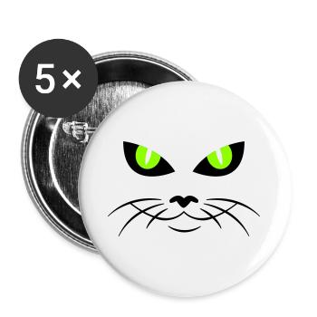 cat face - katzengesicht - Buttons groß 56 mm (5er Pack) - Weiß - Vorne
