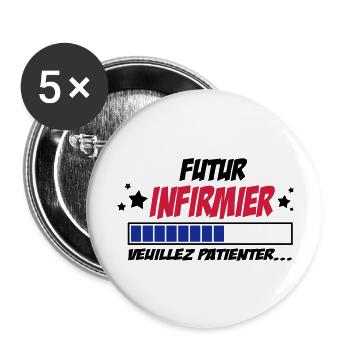 futur infirmier - Lot de 5 grands badges (56 mm) - blanc - Devant