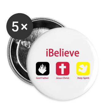 iBelieve - Jesus Shirt (UK) - Buttons groß 56 mm (5er Pack) - Weiß - Vorne