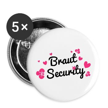 Braut Security - Buttons groß 56 mm (5er Pack) - Weiß - Vorne
