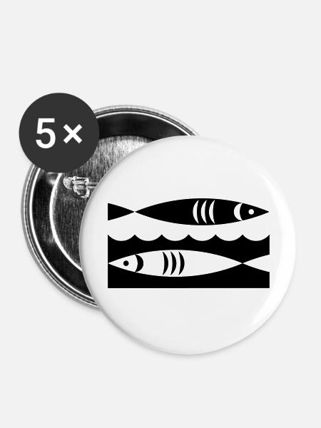 Fische - Buttons groß 56 mm (5er Pack) - Weiß