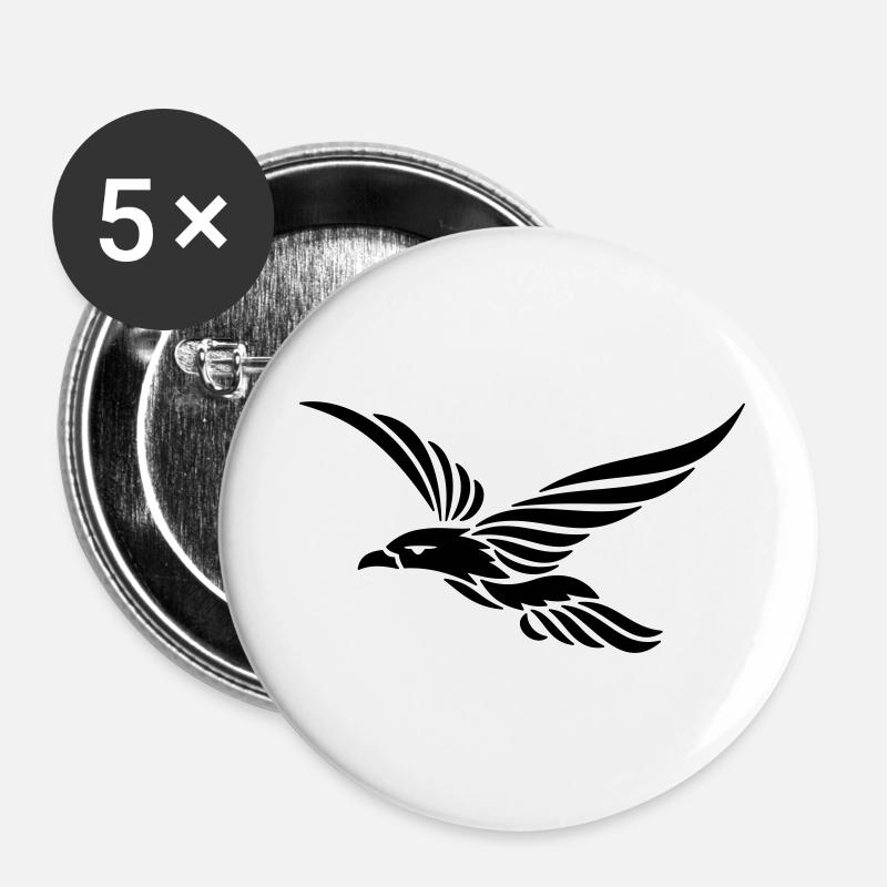 Tribal Raven 1c - Buttons large 2.2''/56 mm (5-pack) - white