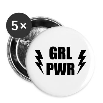 GRL PWR - GIRL POWER - Buttons groß 56 mm (5er Pack) - Weiß - Vorne