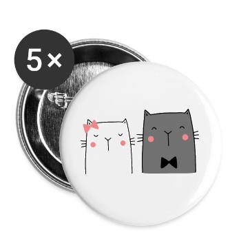 Katzen Katzenpaar Pärchen Brautpaar Hochzeit - Buttons groß 56 mm (5er Pack) - Weiß - Vorne