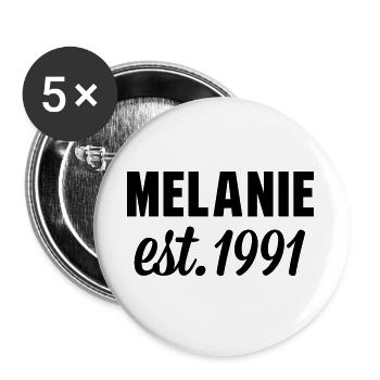 Melanie est 1991 - Buttons groß 56 mm (5er Pack) - Weiß - Vorne