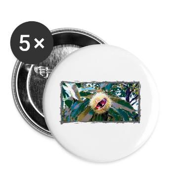 Kastanie in spitzen Blätterdesign - Buttons groß 56 mm (5er Pack) - Weiß - Vorne
