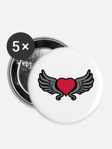 tribal_heart_wings_kontur_3c - Buttons large 2.2''/56 mm (5-pack) - white