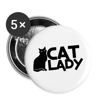 DAME DE CAT avec le chat noir et les yeux jaunes! - Lot de 5 grands badges (56 mm) - blanc - Devant