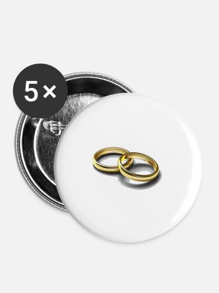 Goldene Ringe Hochzeitsthema - Buttons groß 56 mm (5er Pack) - Weiß