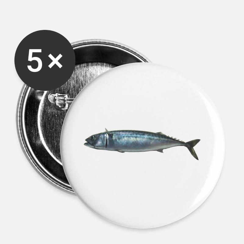 fish mackerel - Buttons large 2.2''/56 mm (5-pack) - white