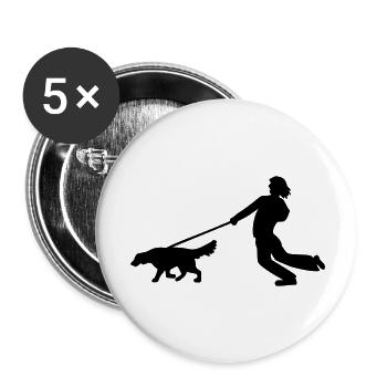 Hund zieht an Leine - Buttons groß 56 mm (5er Pack) - Weiß - Vorne