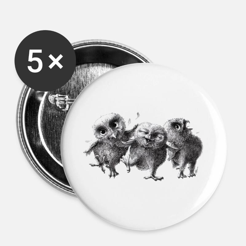 three happy owls - Buttons large 2.2''/56 mm (5-pack) - white