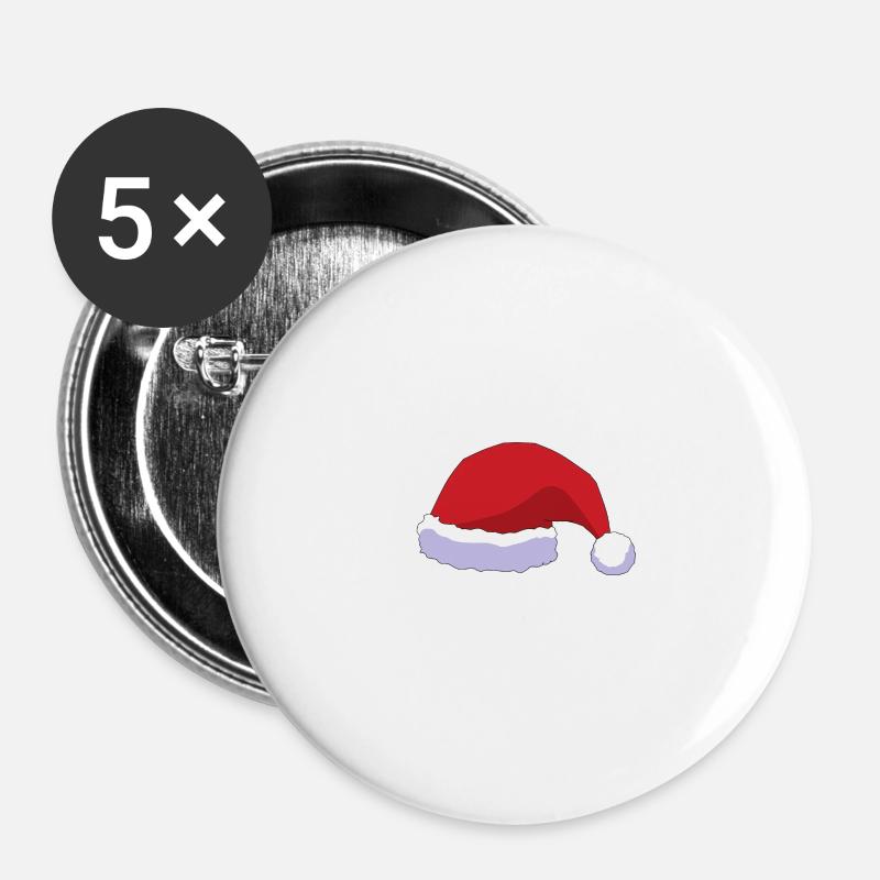 Weihnachtsmütze - Buttons groß 56 mm (5er Pack) - Weiß
