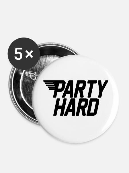 party hard - Buttons groß 56 mm (5er Pack) - Weiß