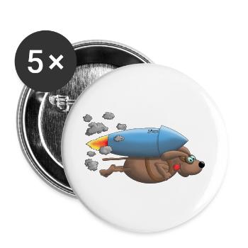 Raketen Hund - Buttons groß 56 mm (5er Pack) - Weiß - Vorne