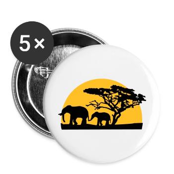 Sunset In Africa Tree And Elephants - Buttons groß 56 mm (5er Pack) - Weiß - Vorne
