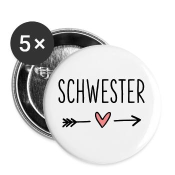 Schwester Herz Pfeil Liebe Freundin Geschenk - Buttons groß 56 mm (5er Pack) - Weiß - Vorne