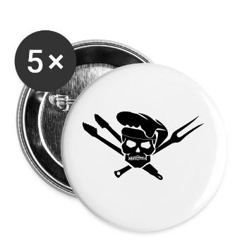 BBQ - Grill Totenkopf - Buttons groß 56 mm (5er Pack) - Weiß - Vorne