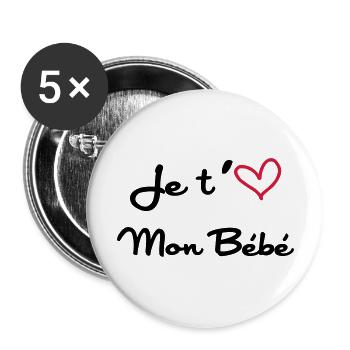 je t'aime mon bébé - Lot de 5 grands badges (56 mm) - blanc - Devant