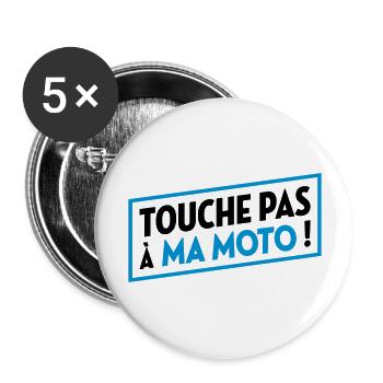 Moto / Motard / Motarde / Biker / Stunt / Cross - Lot de 5 grands badges (56 mm) - blanc - Devant