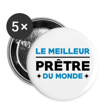 Prêtre / Pretre / Curé / Catho / Catholique - Lot de 5 grands badges (56 mm) - blanc - Devant