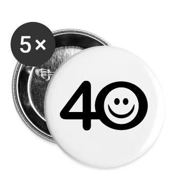Zum Vierzigsten: 40 mit Lächel-Emoticon - Buttons groß 56 mm (5er Pack) - Weiß - Vorne