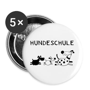 Lustige Hundeschule - Hund - Hunde - Comic - Buttons groß 56 mm (5er Pack) - Weiß - Vorne