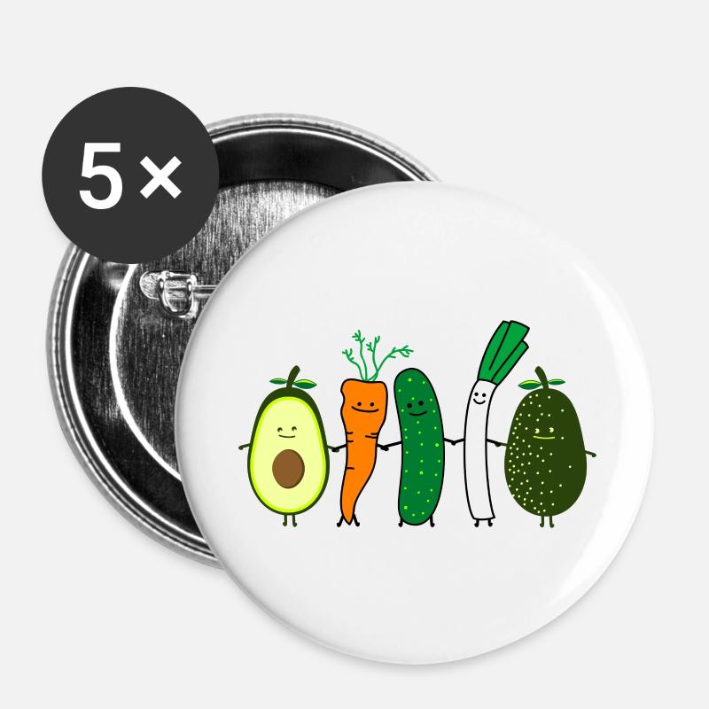 Gemüsefreunde - Buttons groß 56 mm (5er Pack) - Weiß