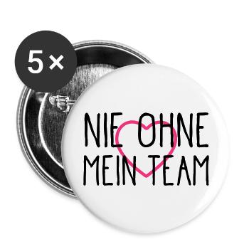 herz nie ohne mein team - Buttons groß 56 mm (5er Pack) - Weiß - Vorne