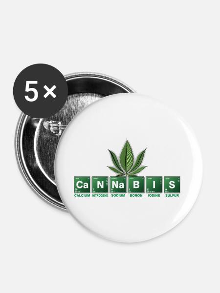 Cannabis - Buttons groß 56 mm (5er Pack) - Weiß