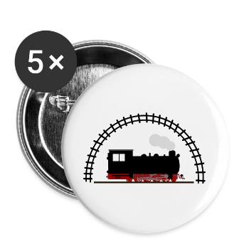 Dampflok Schiene Eisenbahn - Buttons groß 56 mm (5er Pack) - Weiß - Vorne