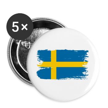 Schwedische Flagge Brush Tee - Buttons groß 56 mm (5er Pack) - Weiß - Vorne