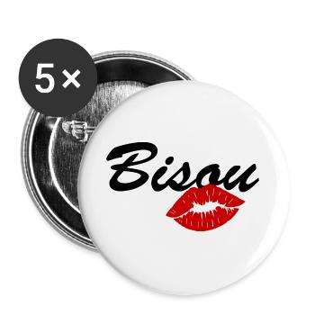 bisou / amour bébé / saint valentin - Lot de 5 grands badges (56 mm) - blanc - Devant