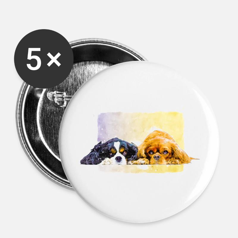 two cute cavalier spaniels - Buttons large 2.2''/56 mm (5-pack) - white