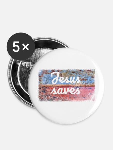 Jesus saves - Buttons groß 56 mm (5er Pack) - Weiß