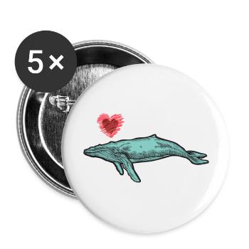 Whale Whales Sea Fish Water Sea Animal Sperm Whale Heart - Buttons large 2.2''/56 mm (5-pack) - white - Front