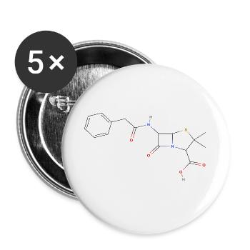 Penicillin Molekül - Farbige Strukturformel - Buttons groß 56 mm (5er Pack) - Weiß - Vorne