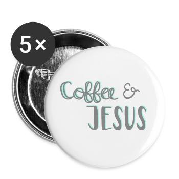 Coffee & Jesus - Buttons groß 56 mm (5er Pack) - Weiß - Vorne