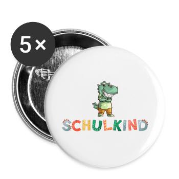 Dino Schulkind bunte Buchstaben Dinosaurier - Buttons groß 56 mm (5er Pack) - Weiß - Vorne