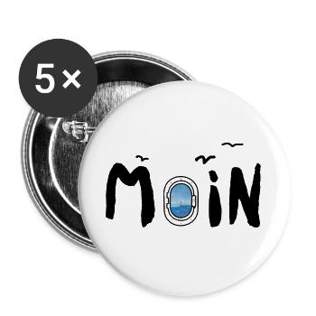 Moin Meer Leuchtturm Möwe See Nordisch Maritim - Buttons groß 56 mm (5er Pack) - Weiß - Vorne