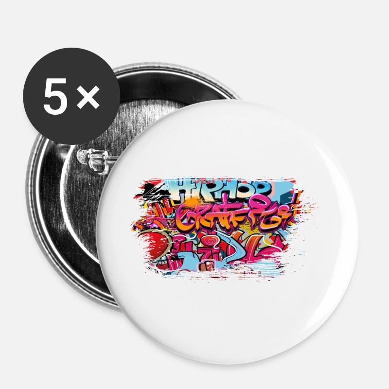 Graffiti - Buttons groß 56 mm (5er Pack) - Weiß