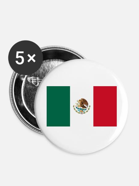 Mexikanische Flagge - Buttons groß 56 mm (5er Pack) - Weiß
