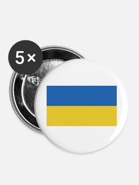 Ukraine Flagge - Buttons groß 56 mm (5er Pack) - Weiß