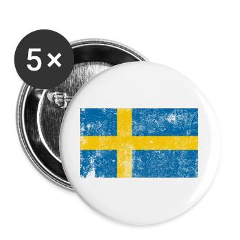 Schweden Flagge Fahne Grunge Retro Vintage - Buttons groß 56 mm (5er Pack) - Weiß - Vorne