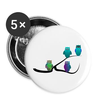 Eule - Buttons groß 56 mm (5er Pack) - Weiß - Vorne