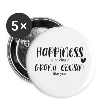 Grand Cousin Cadeau Anniversaire Merci Chance - Lot de 5 grands badges (56 mm) - blanc - Devant