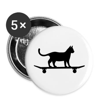 Cat on skateboard - Buttons large 2.2''/56 mm (5-pack) - white - Front