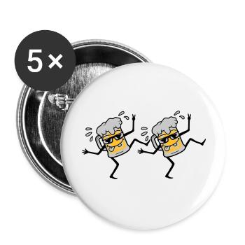 2 dancing party beers - Buttons large 2.2''/56 mm (5-pack) - white - Front